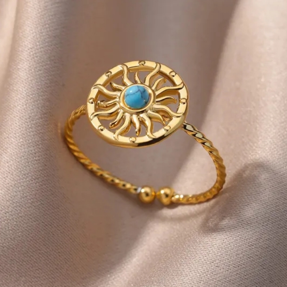 Boho Gold Opal Stone Ring Resizable